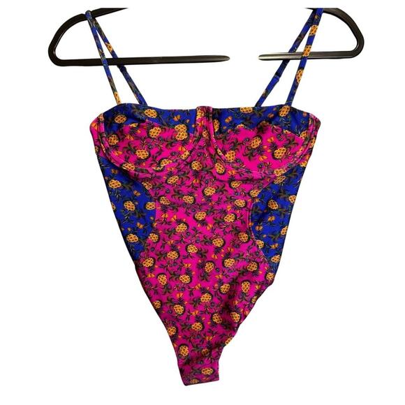 Farm Rio NWT Fruit Dots Bi Printed One Piece Swimsuit In Pink And Blue Size XL - Picture 7 of 14